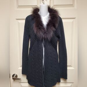 Milano Womens Black Sweater Cardigan Feaux Fur Size Small